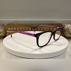 Pez Eyewear - Purple/Black w Pink Flower Accented Rx Eyeglass Frames, P315 - EUC